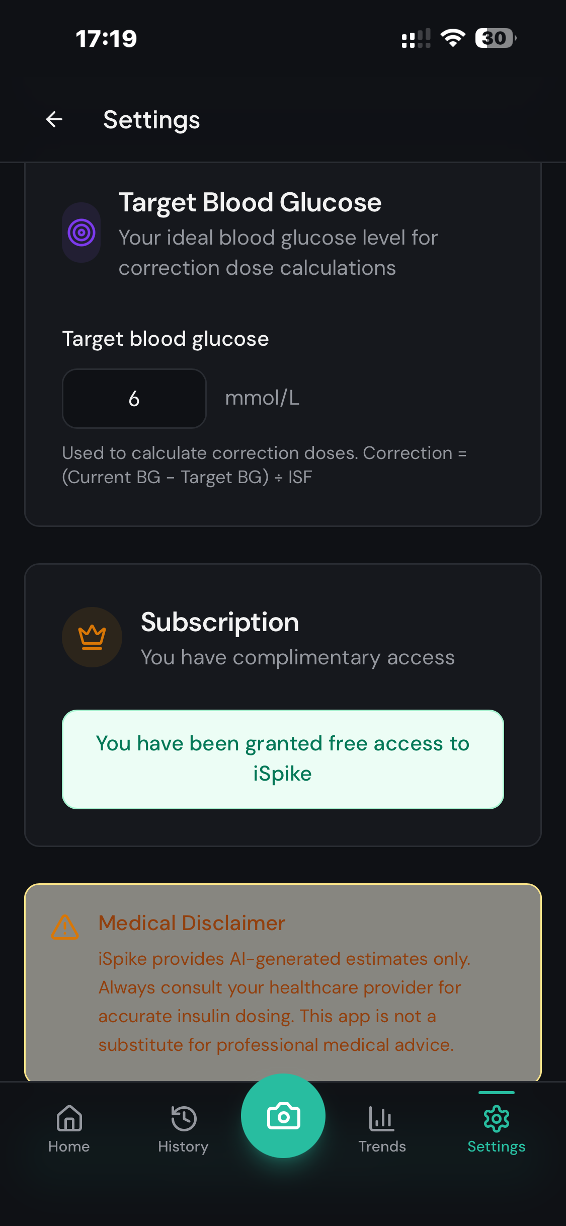 iSpike settings target BG