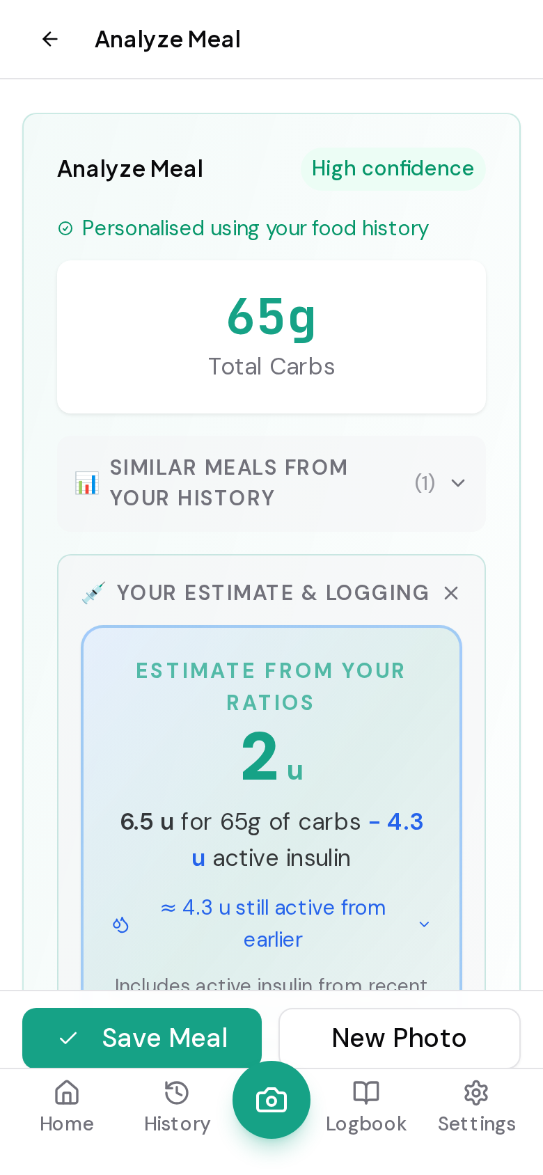 iSpike meal analysis with dose estimate
